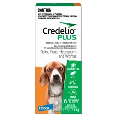 Credelio Plus  5.5 kg - 11 kg Medium Chewable  Orange  -  3 pack or 6 pack