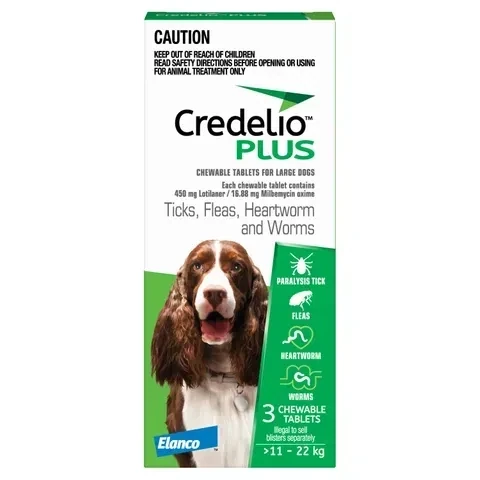 Credelio Plus  11 kg - 22 kg Large Chewable  Green  -  3 pack or 6 pack