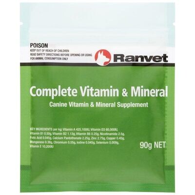 Ranvet Complete Vitamin & Mineral for Dogs  90 grams