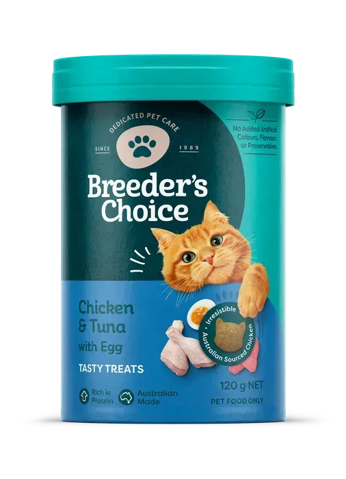 Breeder's Choice Cat Treats Chicken Tuna & Egg  -  120 grams