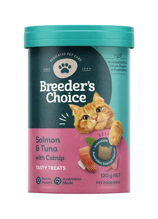 Breeder's Choice Cat Treats Salmon & Tuna with Catnip  -  120 grams