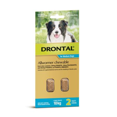 Drontal Allwormer For Dogs up to 10 kg  -  2 Chews or 5 Chews