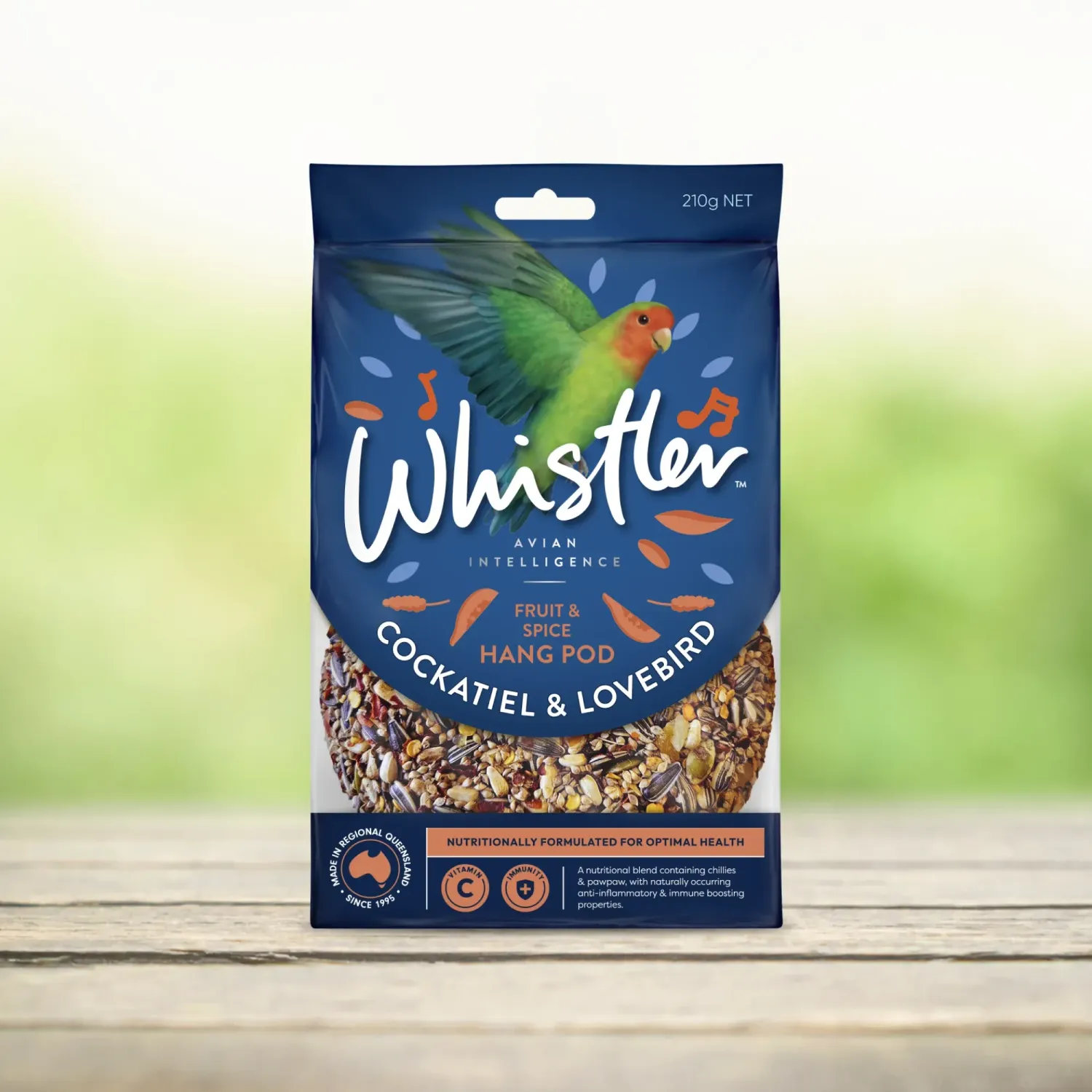 Whistler Cockatiel & Lovebird Hang Pod  Fruit , Vegetable & Herb   210 grams