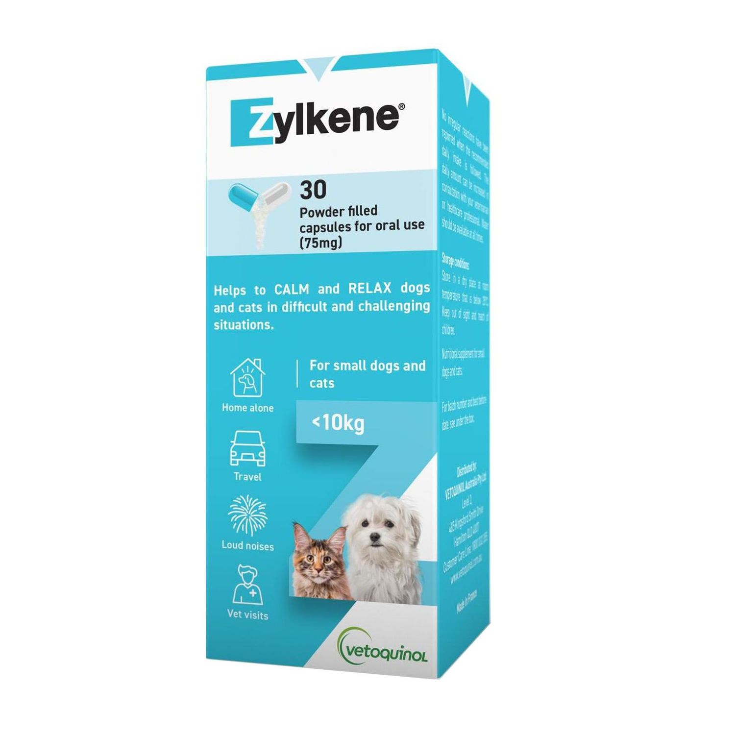 Zylkene Calming Nutritional Supplement For Small Dogs And Cats 75 mg x 30 Capsules