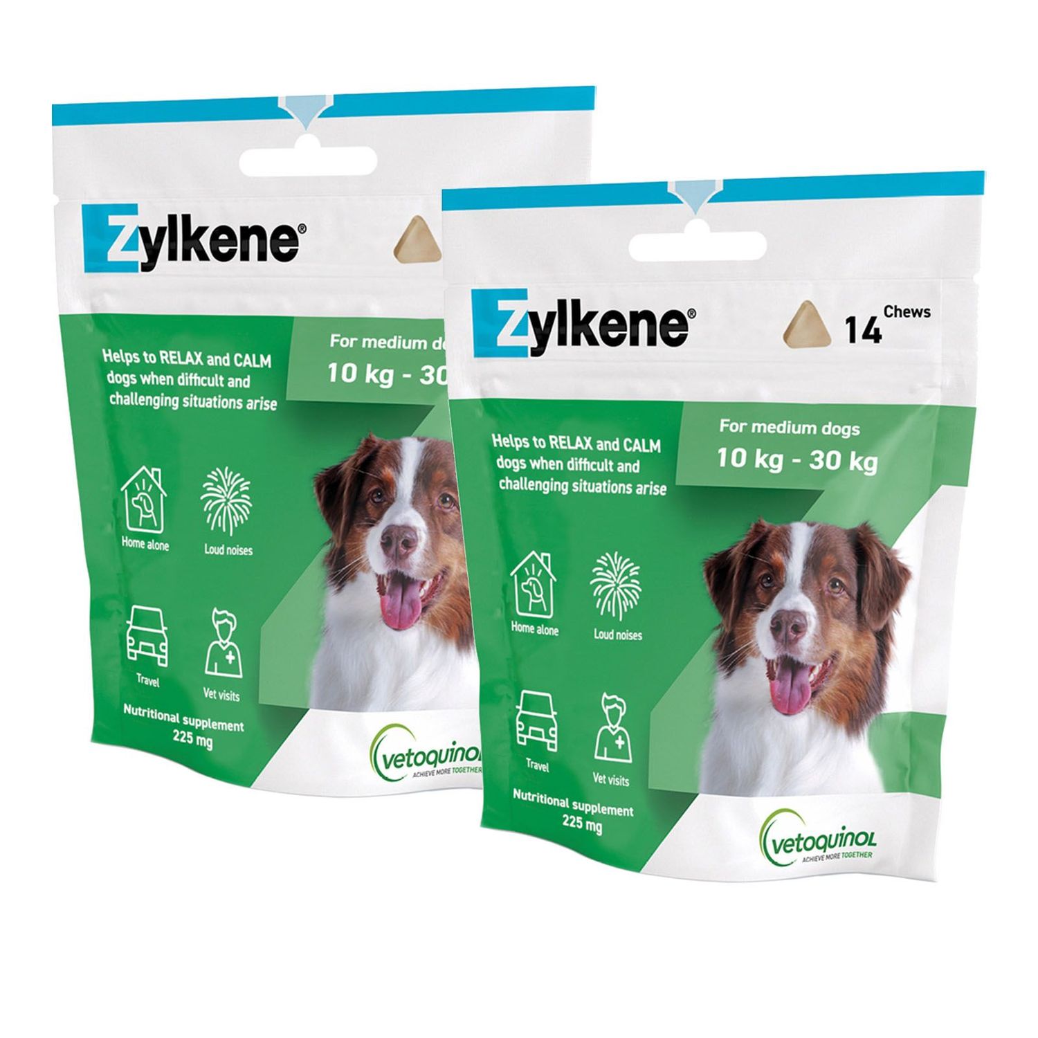 Zylkene Calming Nutritional Supplement Chews For Medium Dogs 10 kg -30 kg  225 mg  -  14 Pack
