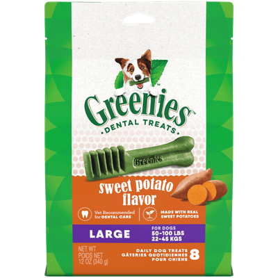 Greenies Sweet Potato Flavour Large Dog Dental Treats 8 Pieces   340 grams