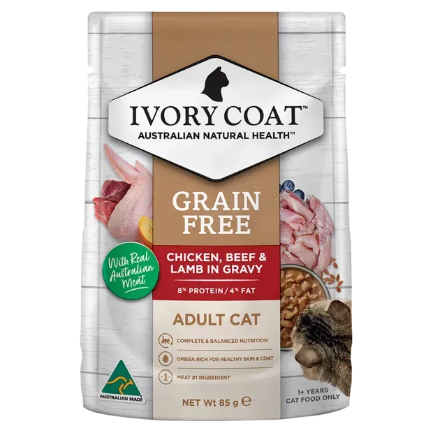 Ivory Coat Adult Cat Wet Chicken Beef & Lamb 12 x 85 grams