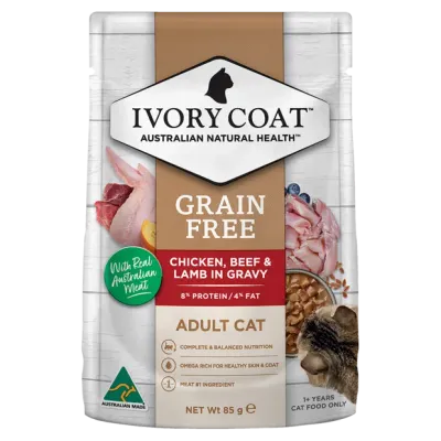 Ivory Coat Adult Cat Wet Chicken Beef & Lamb 12 x 85 grams