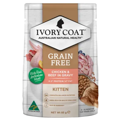 Ivory Coat Kitten Wet Chicken Beef  12 x 85 grams