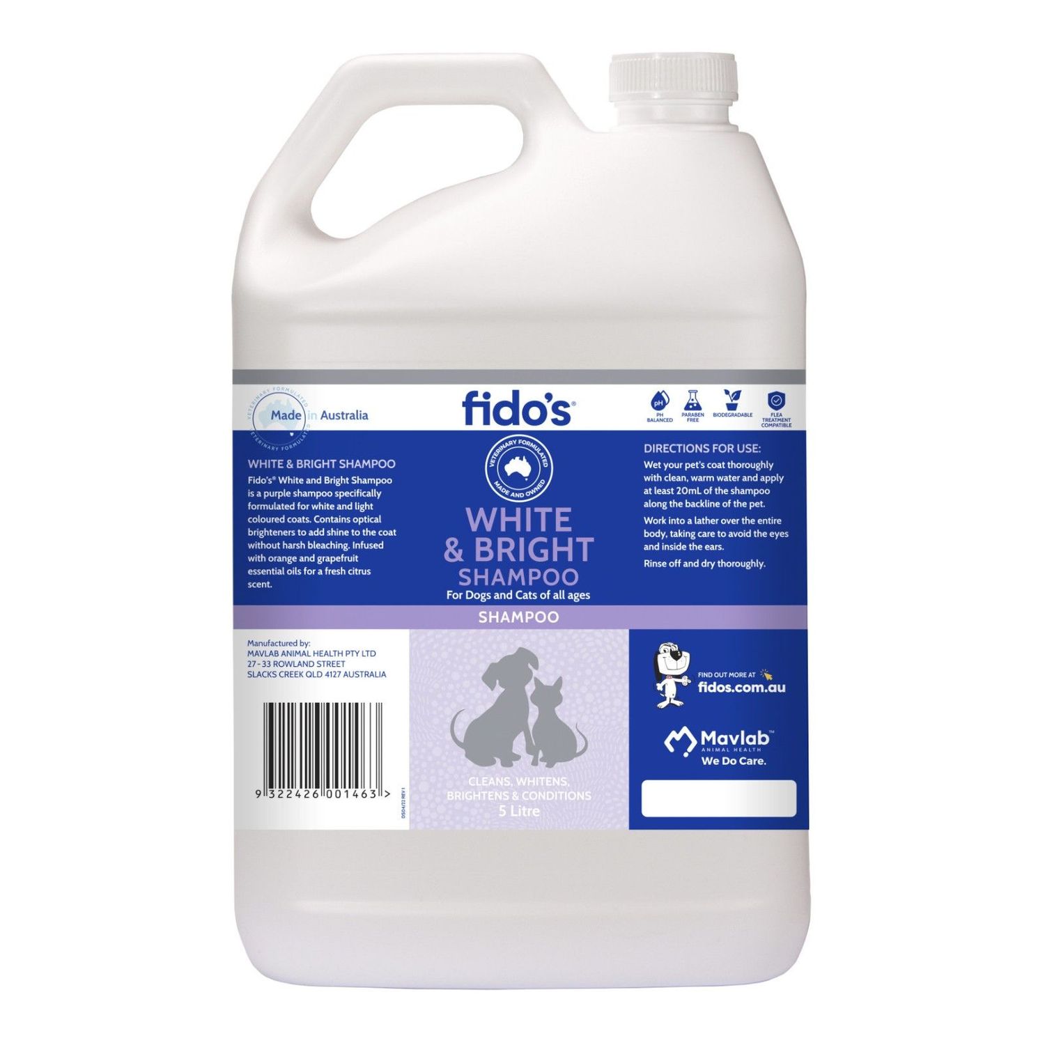 Fido’s White & Bright Shampoo  -  5 litre