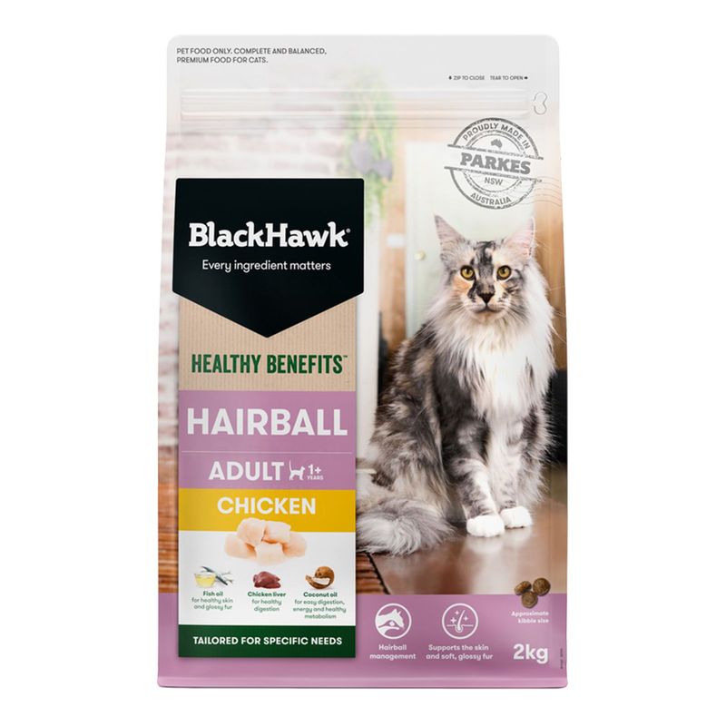 Black Hawk Healthy Benefits Hairball Cat Food Chicken  -  2 kg or 4 kg