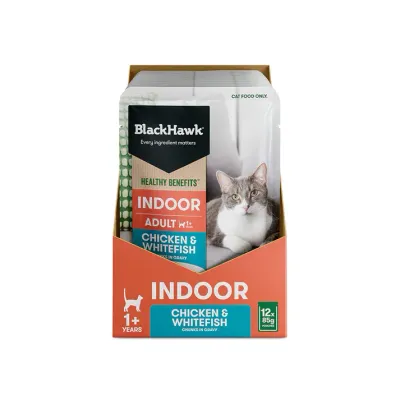 Black Hawk Healthy Benefits Indoor Cat Food Chicken Whitefish in Gravy  - 85 grams x 12