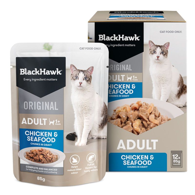 Black Hawk Original Cat Food Chicken Seafood in Gravy  -  85 grams x 12