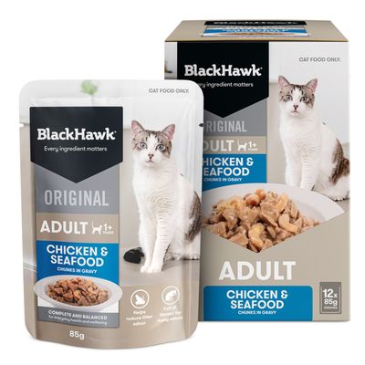 Black Hawk Original Cat Food Chicken Seafood in Gravy  -  85 grams x 12