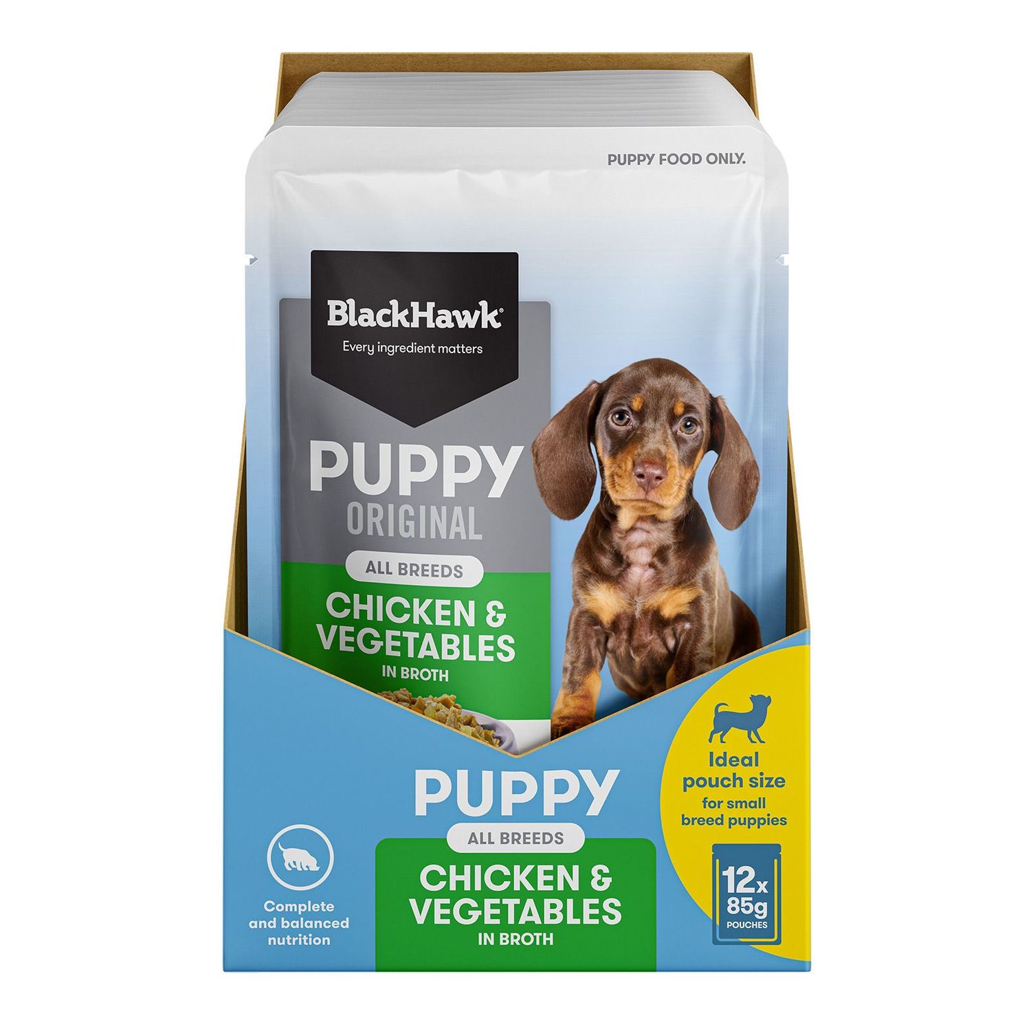 Black Hawk Original Puppy Wet Chicken & Vegetables  -  85 grams x 12 or 130 grams x 10