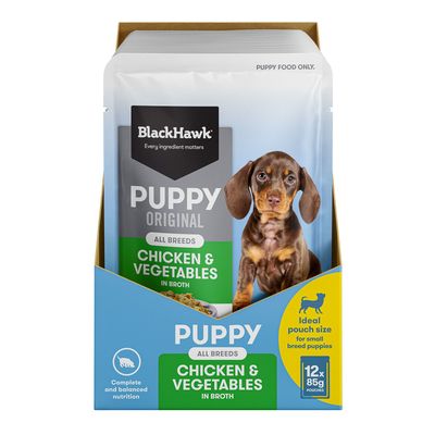 Black Hawk Original Puppy Wet Chicken & Vegetables  -  85 grams x 12 or 130 grams x 10