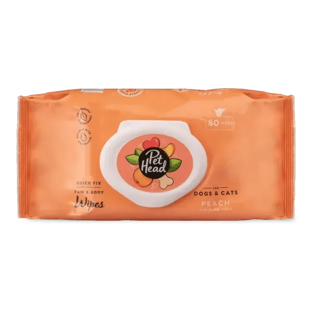 Pet Head Quick Fix Peach Cleaning Wipes For Dogs  -  80 pack