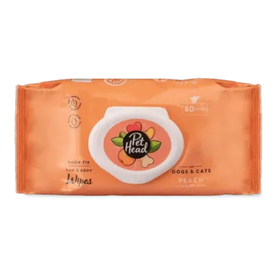 Pet Head Quick Fix Peach Cleaning Wipes For Dogs  -  80 pack
