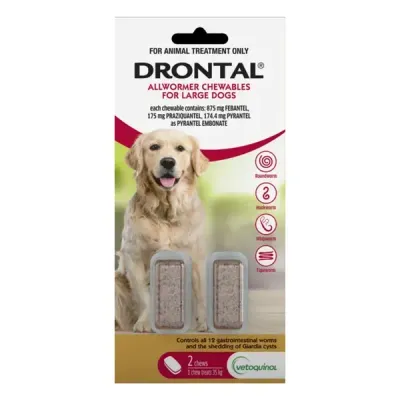 Drontal Allwormer For Dogs Large Up To 35 kg  -  2 Chews