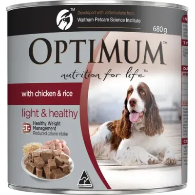 Optimum Weight Management Chicken & Rice Cans Wet Dog Food  - 680 grams x 12 cans