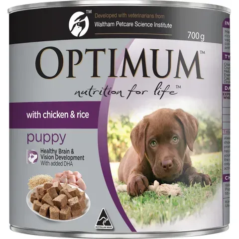 Optimum Puppy Chicken And Rice Cans Wet Dog Food  - 700 grams x 12 cans