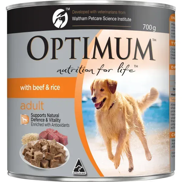 Optimum Adult Wet Dog Food With Beef & Rice  - 700 grams x 12 cans