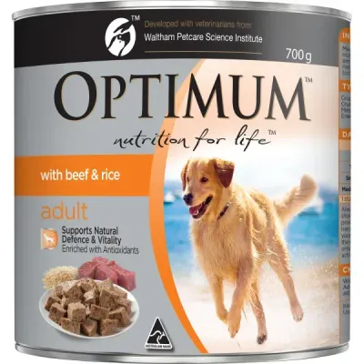 Optimum Adult Wet Dog Food With Beef & Rice  - 700 grams x 12 cans