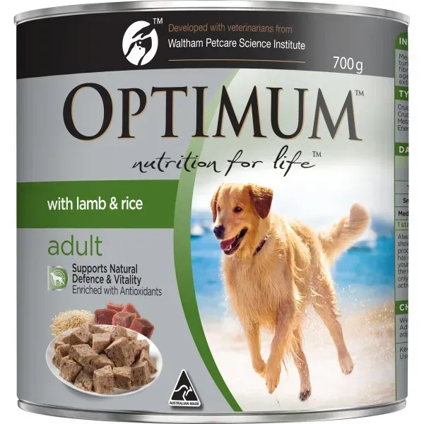 Optimum Adult Wet Dog Food With Lamb & Rice  - 700 grams x 12 cans