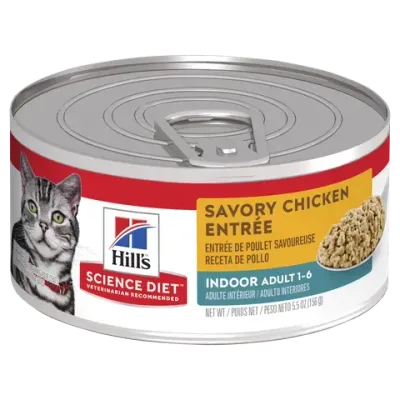 Hills Science Diet Adult Indoor Savory Chicken Entrée Canned Cat Food  -  24 x 156 grams