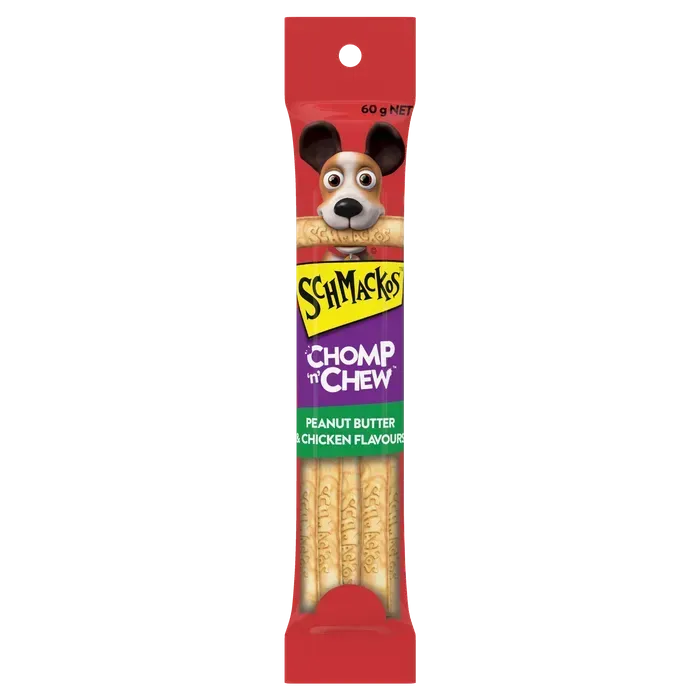 Schmackos Chomp N Chew Peanut Butter Chicken Large Single Treat For Dogs  -  60 grams