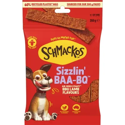 Schmackos Strapz BBQ Lamb Dog Treats  -  200 grams