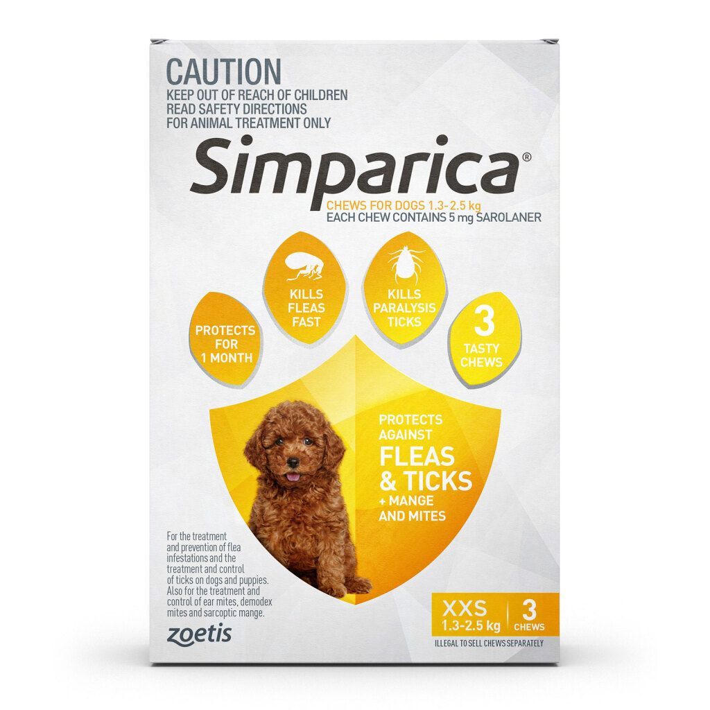 Simparica For Dogs 1.3 kg - 2.5 kg Yellow  -  3 Chews