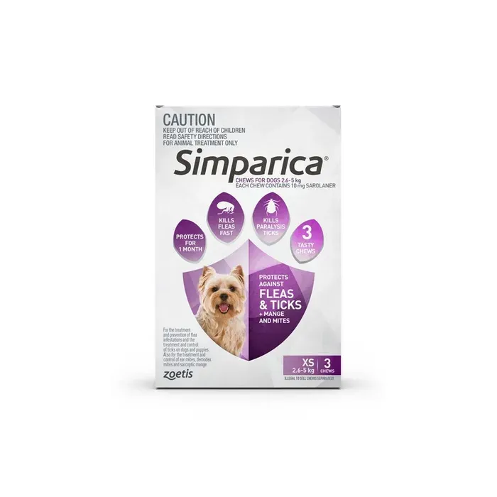 Simparica For Dogs 2.6 kg- 5 kg Purple  -  3 Chews