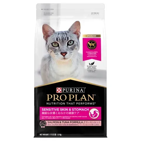 Purina Pro Plan Sensitive Skin & Stomach Salmon & Tuna Formula Dry Cat Food  -  1.5 kg