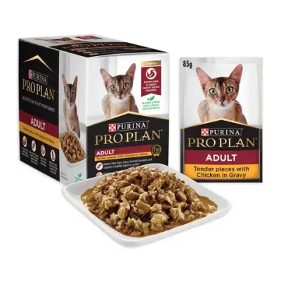 Pro Plan Adult Chicken Gravy Wet Cat Food Pouches  -  12 x 85 grams