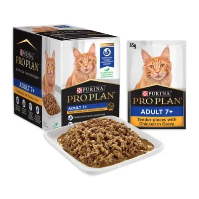 Pro Plan Adult 7 Plus Chicken Gravy Wet Cat Food Pouches - 85 grams x 12 Pro Plan Adult 7 Plus Chicken Gravy Wet Cat Food Pouches - 85 grams x 12