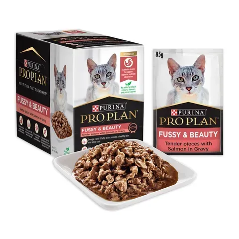 Pro Plan Adult Fussy And Beauty Wet Cat Food Pouches  -  85 grams x 12