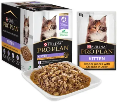 Pro Plan Kitten Chicken Jelly Wet Cat Food Pouches  -  85 grams x 12