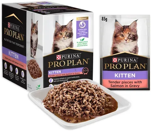 Pro Plan Kitten Salmon Jelly Wet Cat Food Pouches  -  85 grams x 12