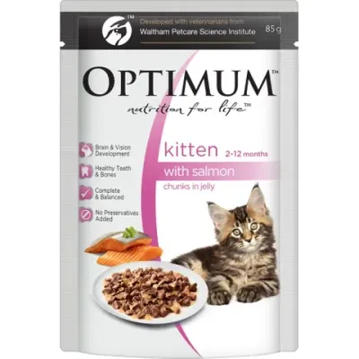 OPTIMUM Kitten Salmon Chunks In Jelly Wet Cat Food  -  85 grams x 15 OPTIMUM Kitten Salmon Chunks In Jelly Wet Cat Food  -  85 grams x 15
