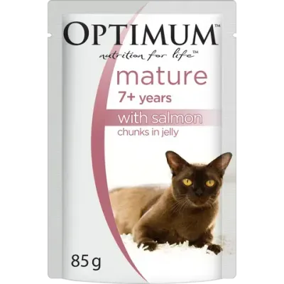 Optimum Wet Cat Food Adult Skin & Coat Chunks in Jelly Salmon -  85 grams x 15