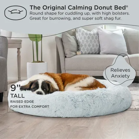 Best Friends by Sheri Calming Donut Dog Bed in Shag Fur Frost - 45" x 45"