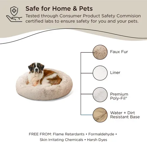 Best Friends by Sheri Calming Donut Dog Bed in Shag Fur Taupe - 45" x 45"