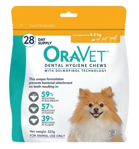 ORAVET Dental Hygiene Chews Extra Small upto 4.5 kg  -  28 pack