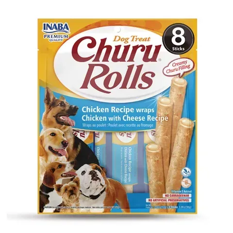 Inaba Churu Rolls Chicken With Cheese Recipe Wraps Dog Stick Treats - 8 Pack