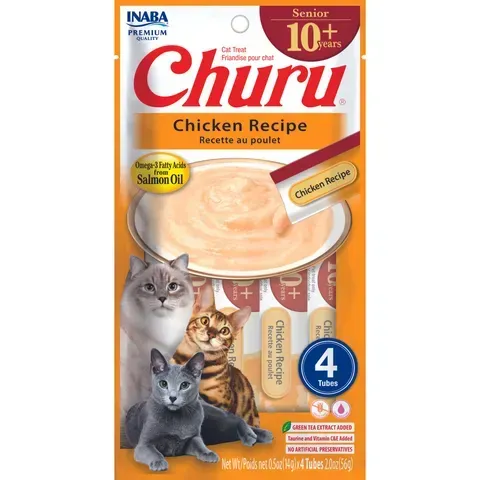 INABA Churu for Senior Cat 10+ Chicken Recipe - 56 grams (14 grams x 4 Tubes)