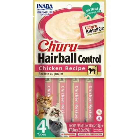 INABA Churu Hairball Control Chicken Recipe - 56 grams (14 gram x 4 Tubes)