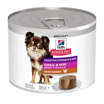 Hills Science Diet Sensitive Stomach And Skin Small And Mini Turkey Adult Canned Wet Dog Food - 200g x 12