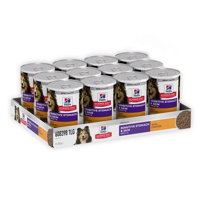 Hills Science Diet Sensitive Stomach And Skin Chicken Adult Canned Wet Dog Food - 370 grams x 12