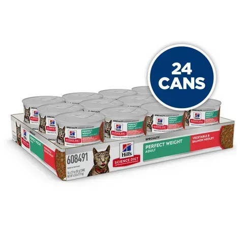 Science Diet Perfect Weight Vegetable & Salmon Medley Canned Wet Cat Food  -  82 grams x 24